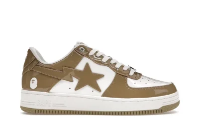 Top A Bathing Ape Bape Sta Patent Leather White Khaki (2023) REPS