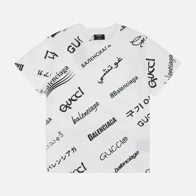 BALENCIAGA CO-Branding-Tiert-Multilabel-Barrage-Print T-shirt Reps - etkick uk