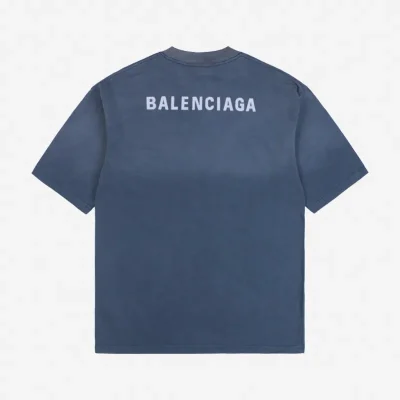 Balenciaga At The Back Blue Logo Print T-Shirt Reps - etkick uk