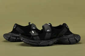 Balenciaga 3XL Black Sandals with Logo Application