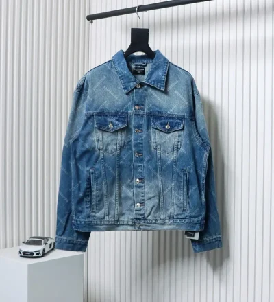 Balenciaga Denim Jacket With All-Over Laser Print - etkick reps