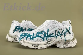 Balenciaga Runner Graffiti Lace-Up Sneakers White and Blue Replica