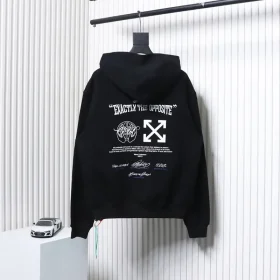 Off-White Blue Hoodie with Embroidered Lettering