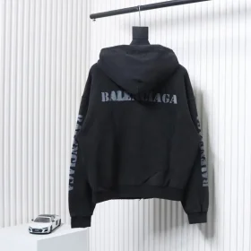 Balenciaga Jacket With Logo Blur Zip In Distressed Look