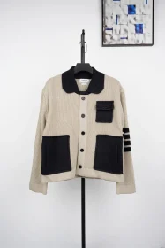 Tb Striped Ribbed Virgin Wool Cardigan