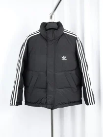 Balenciaga Joint Cotton Jacket with Stand Collar and Three Stripes