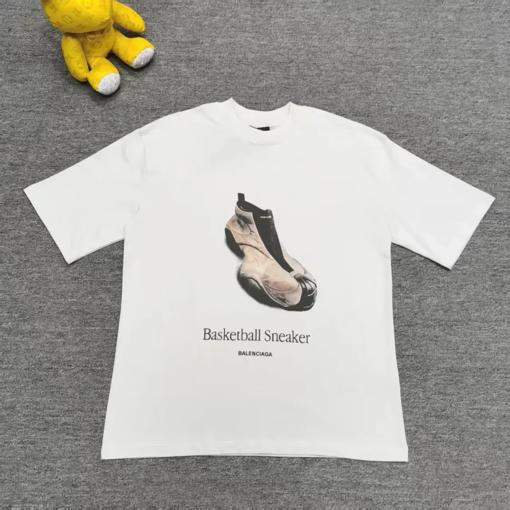Balenciaga Shoes Front And Back Direct Print Short Sleeve T-Shirt Grey And White