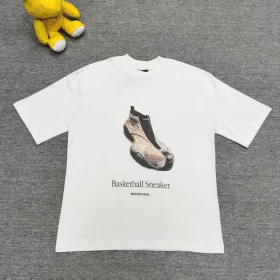 Balenciaga Shoes Front And Back Direct Print Short Sleeve T-Shirt Grey And White