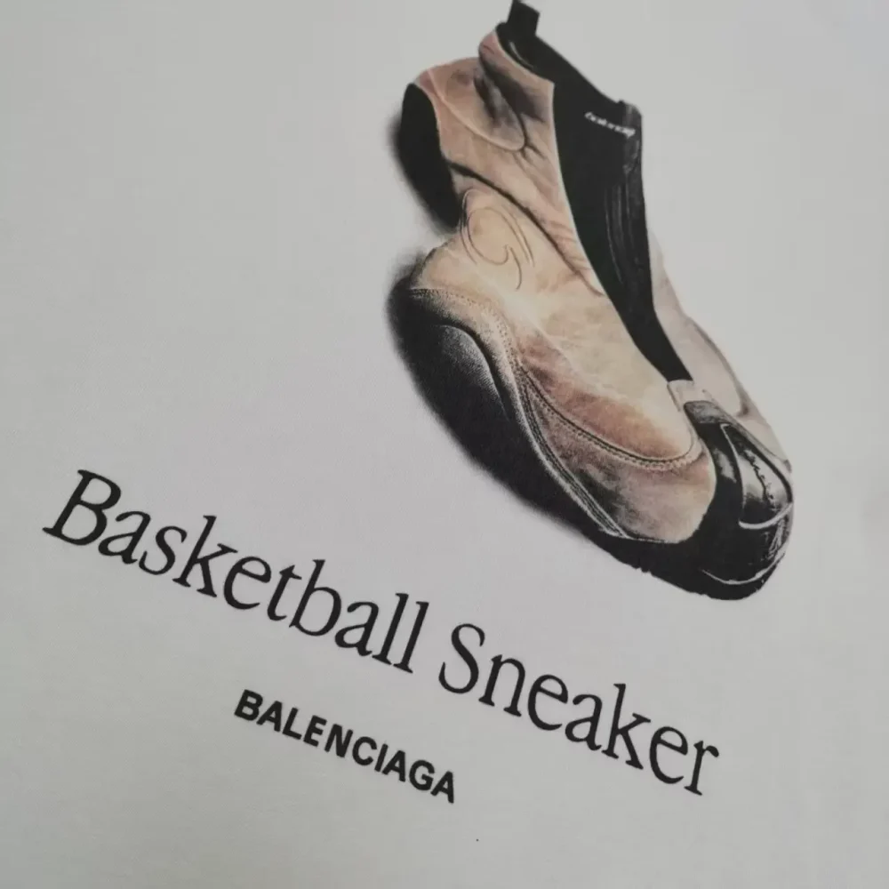 Balenciaga Shoes Front And Back Direct Print Short Sleeve T-Shirt Grey And White - Image 6