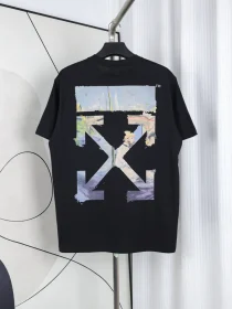 Off-White T-Shirt With Watercolor Oil Painting And Arrow Print