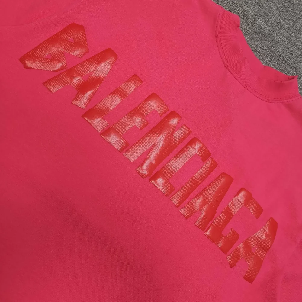 Balenciaga Tape Type T-Shirt Medium Cut In Raspberry White - etkick reps