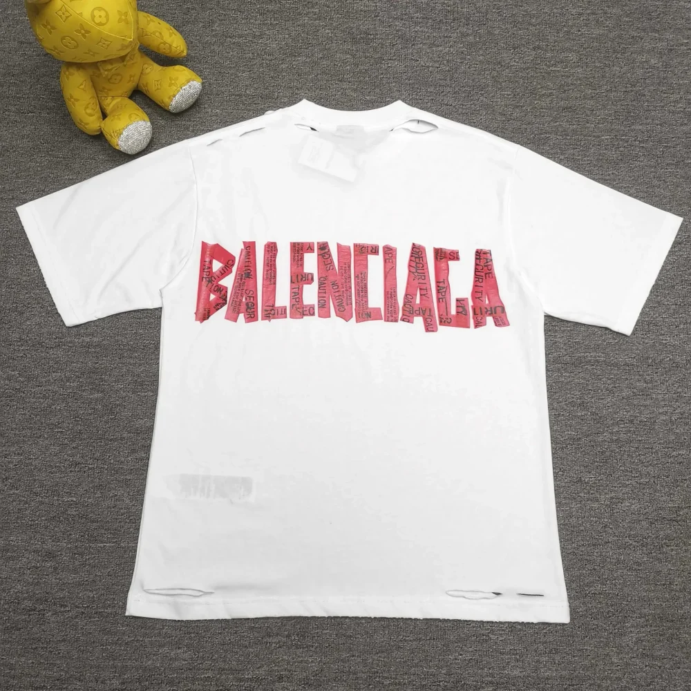 Balenciaga Tape Type T-Shirt Medium Cut In Raspberry White - etkick reps