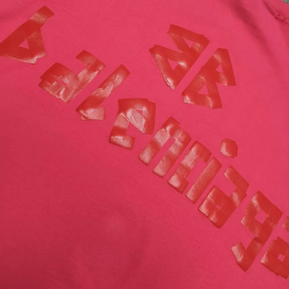 Balenciaga Tape Type T-Shirt Medium Cut In Raspberry White - etkick reps