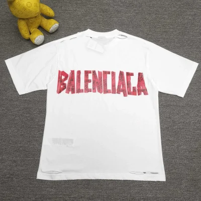 Balenciaga Tape Type T-Shirt Medium Cut In Raspberry White - etkick reps
