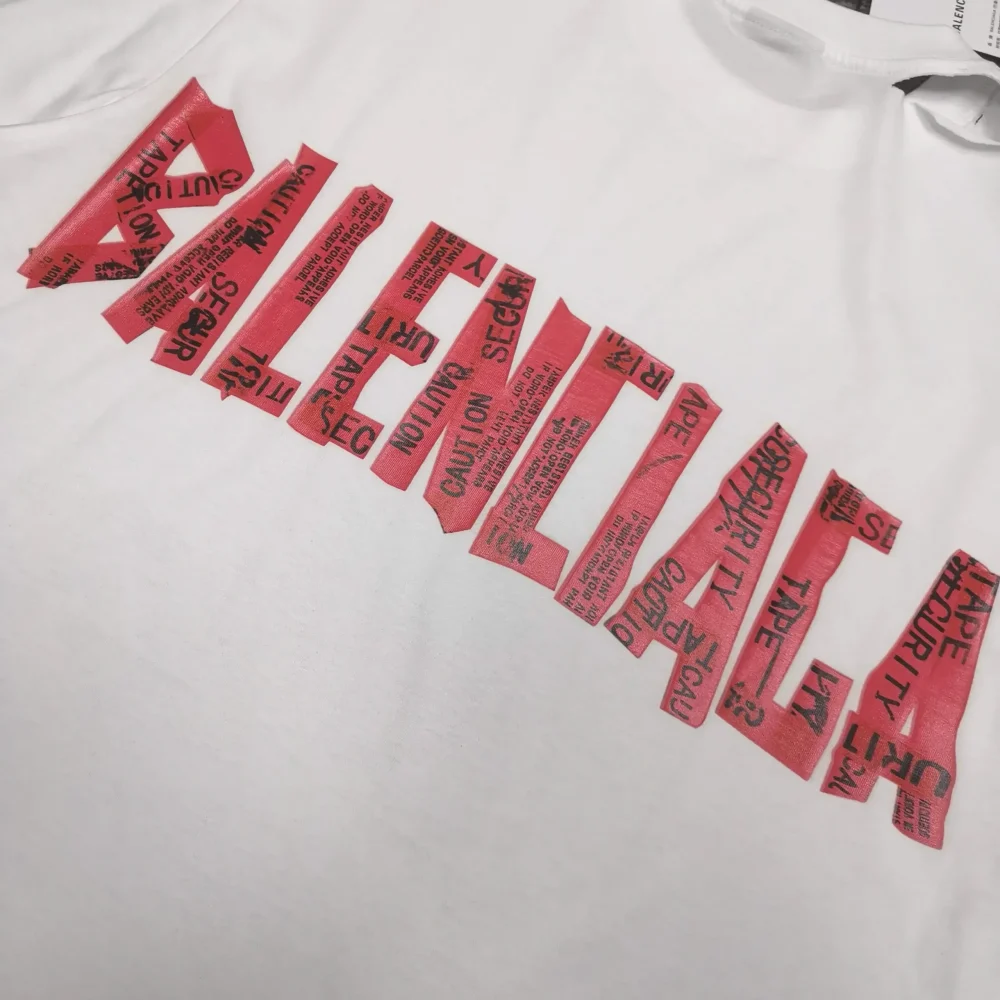 Balenciaga Tape Type T-Shirt Medium Cut In Raspberry White - etkick reps