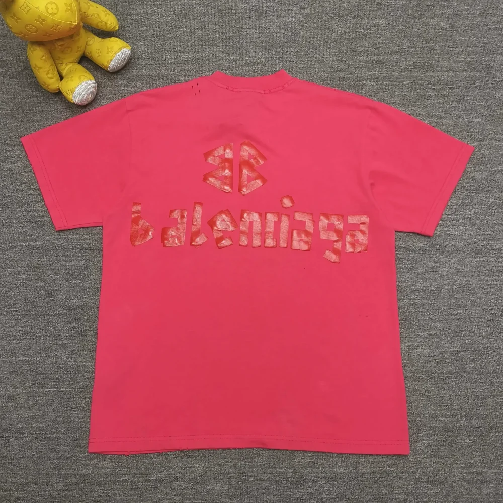 Balenciaga Tape Type T-Shirt Medium Cut In Raspberry White - etkick reps