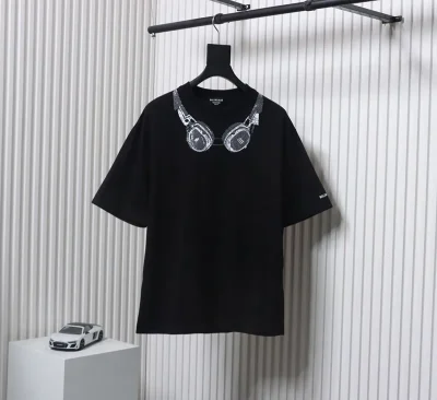 Balenciaga With Diamond Headphones Letter Logo Print T-Shirt - etkick reps