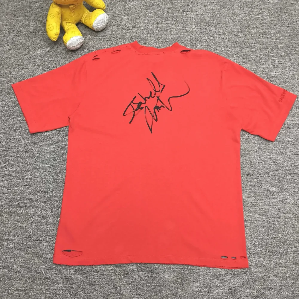 Balenciaga Short-Sleeved T-Shirt With Washed Pattern Red - etkick reps