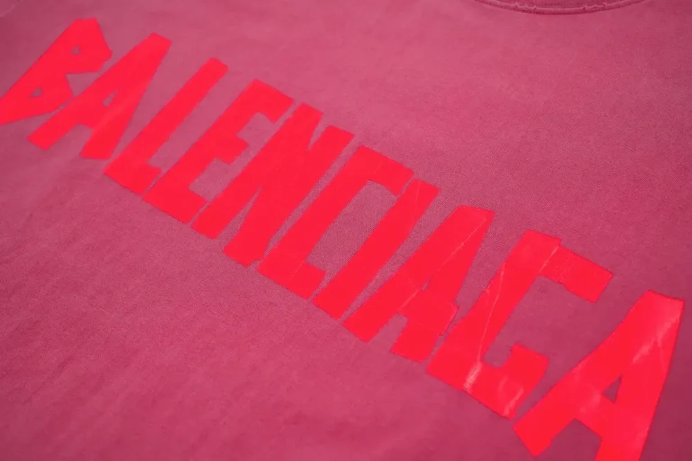 Balenciaga With Red Band And Letter Print Raspberry Red Short Sleeves - etkick reps