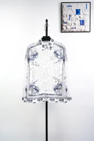 Childlike Flower Painting Long T-Shirt Blue