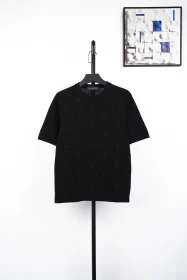 Jacquard Monogram Embroidery And Small Logo In Black Shirt