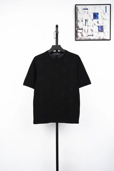 Jacquard Monogram Embroidery And Small Logo In Black Shirt - etkick reps