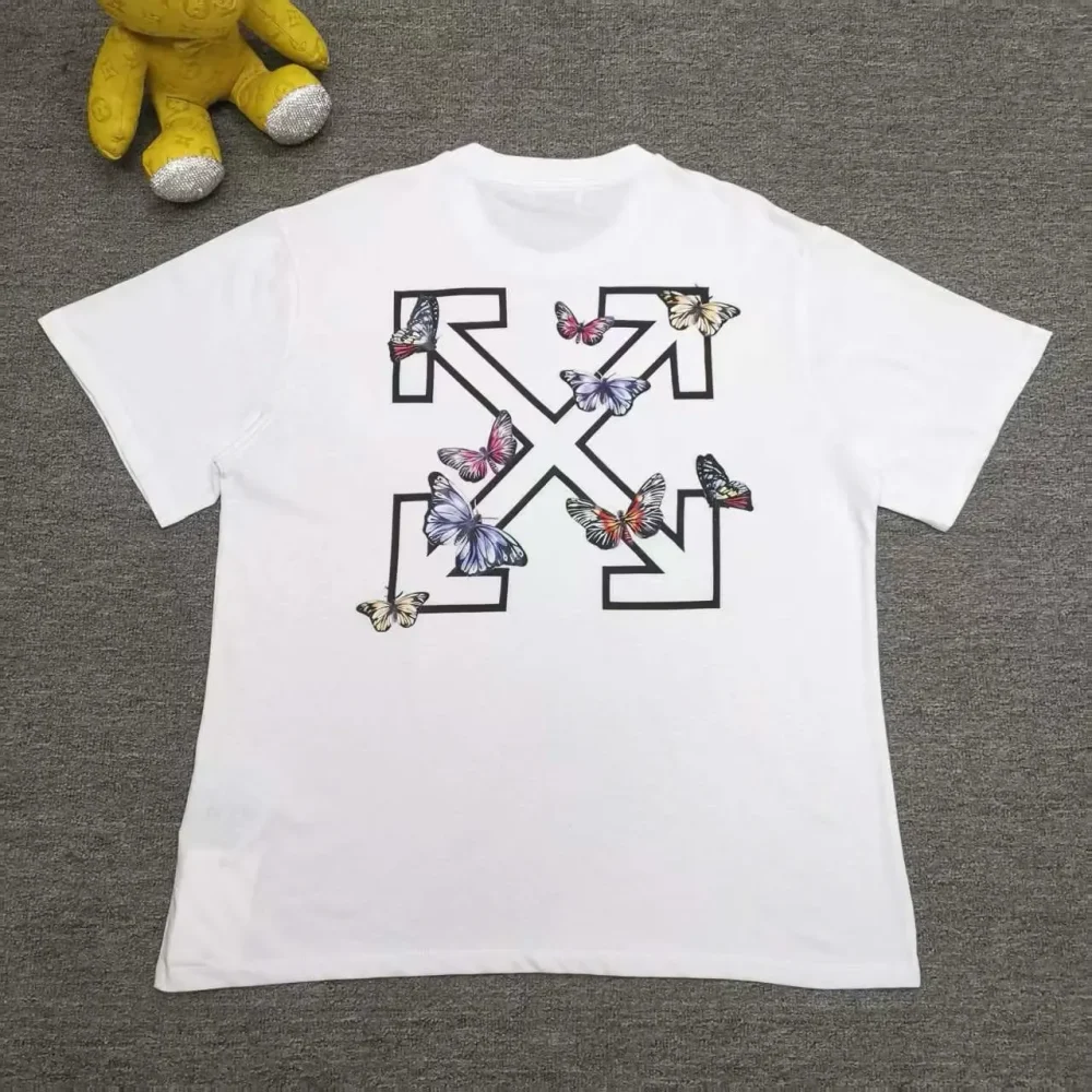 Off-White Loose Fit Short Sleeve T-Shirt with Butterfly Arrow Reps - etkick reps