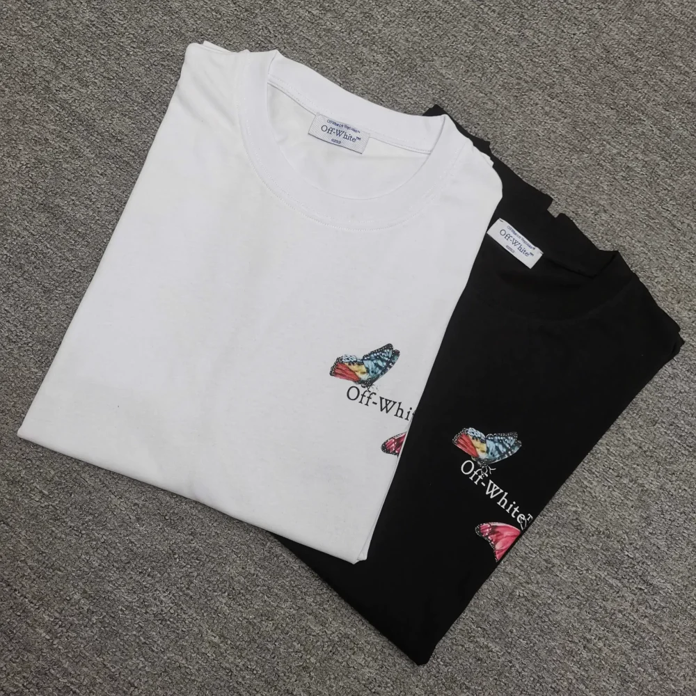 Off-White Loose Fit Short Sleeve T-Shirt with Butterfly Arrow Reps - etkick reps