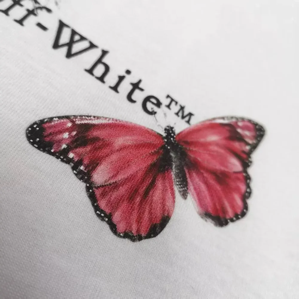 Off-White Loose Fit Short Sleeve T-Shirt with Butterfly Arrow Reps - etkick reps