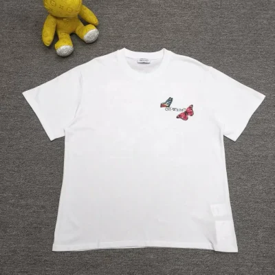 Off-White Loose Fit Short Sleeve T-Shirt with Butterfly Arrow Reps - etkick reps