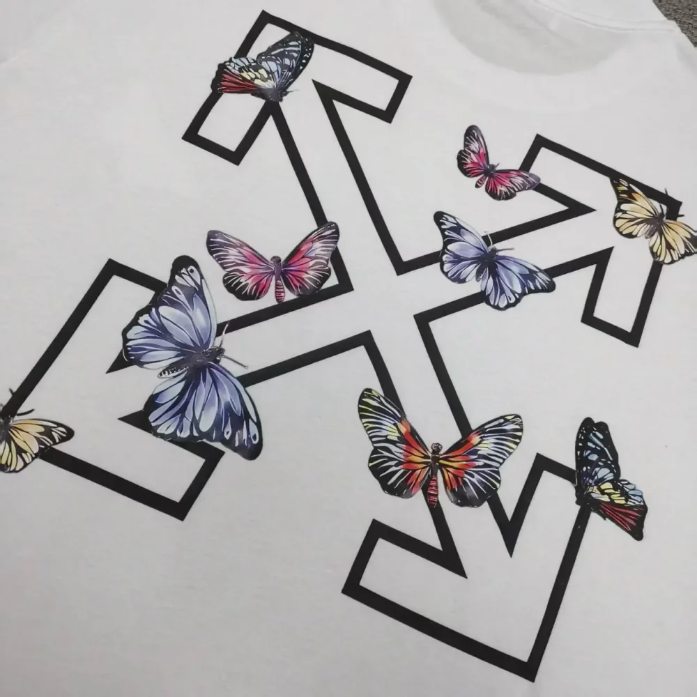 Off-White Loose Fit Short Sleeve T-Shirt with Butterfly Arrow Reps - etkick reps