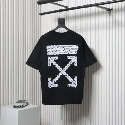 Off-White T-Shirt With Airport Tape Arrow Print - etkick reps