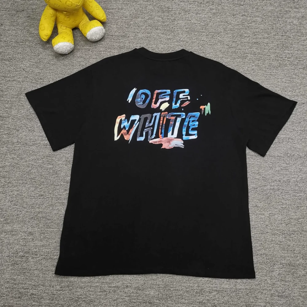 Off-White With Colorful Painted Words And A Loose Fit T-Shirt - etkick reps