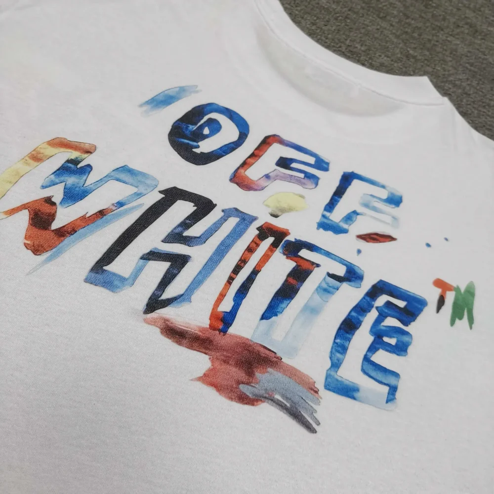 Off-White With Colorful Painted Words And A Loose Fit T-Shirt - etkick reps