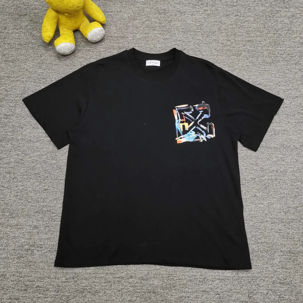 Off-White With Colorful Painted Words And A Loose Fit T-Shirt - etkick reps
