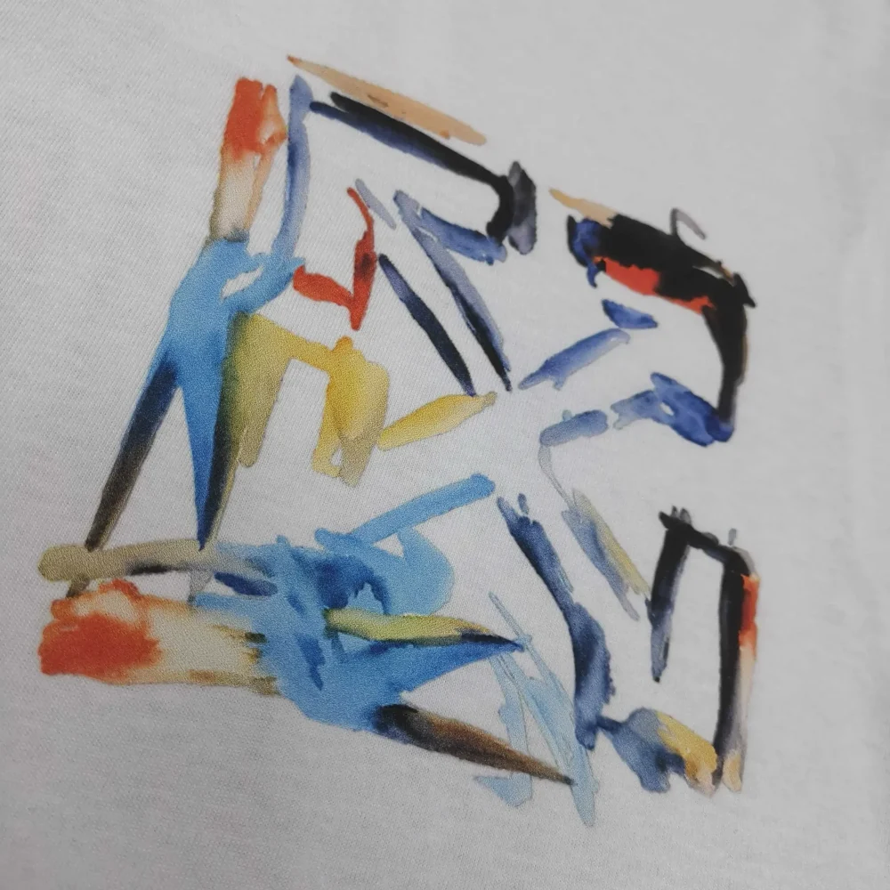 Off-White With Colorful Painted Words And A Loose Fit T-Shirt - etkick reps