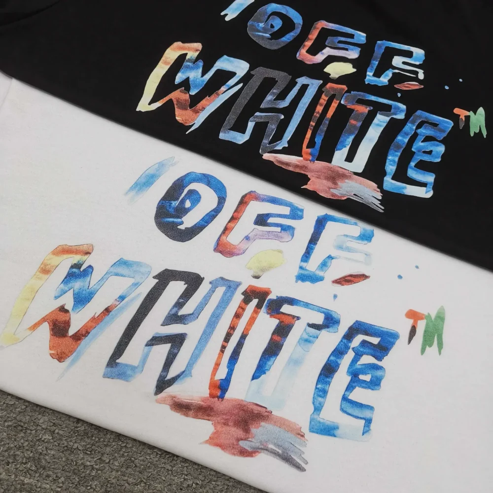 Off-White With Colorful Painted Words And A Loose Fit T-Shirt - etkick reps