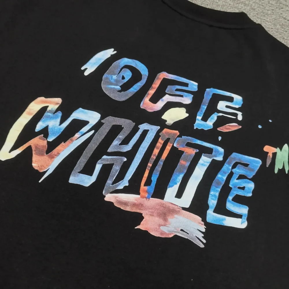 Off-White With Colorful Painted Words And A Loose Fit T-Shirt - etkick reps