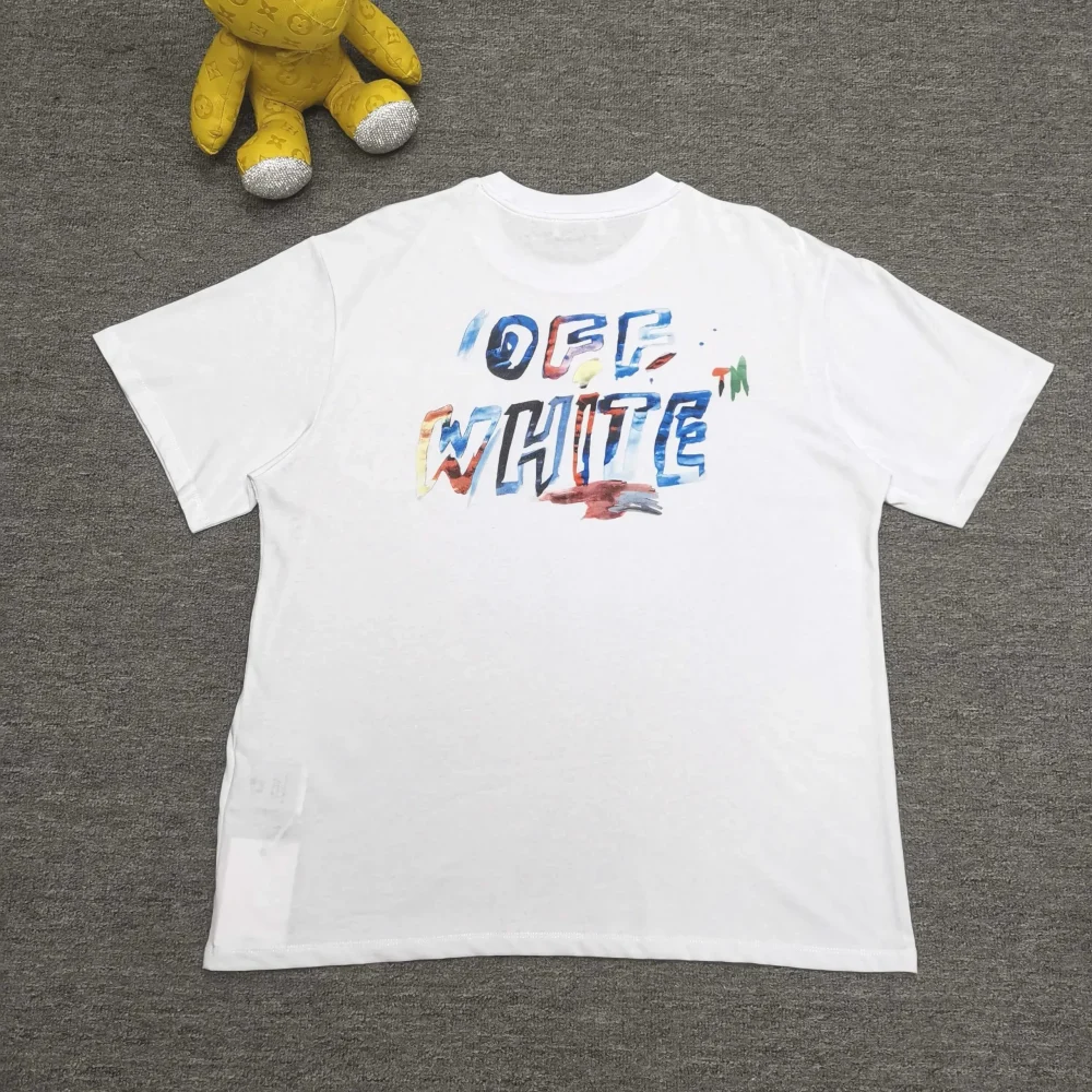 Off-White With Colorful Painted Words And A Loose Fit T-Shirt - etkick reps