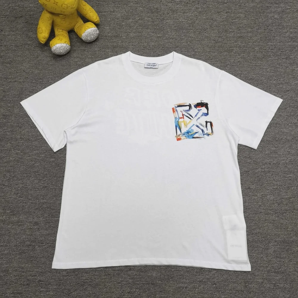Off-White With Colorful Painted Words And A Loose Fit T-Shirt - etkick reps
