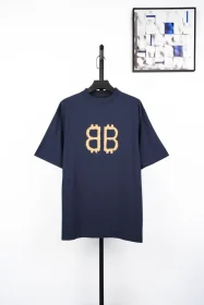 Balenciaga Bitcoin Double B Printed Ripped T-Shirt Dark Blue