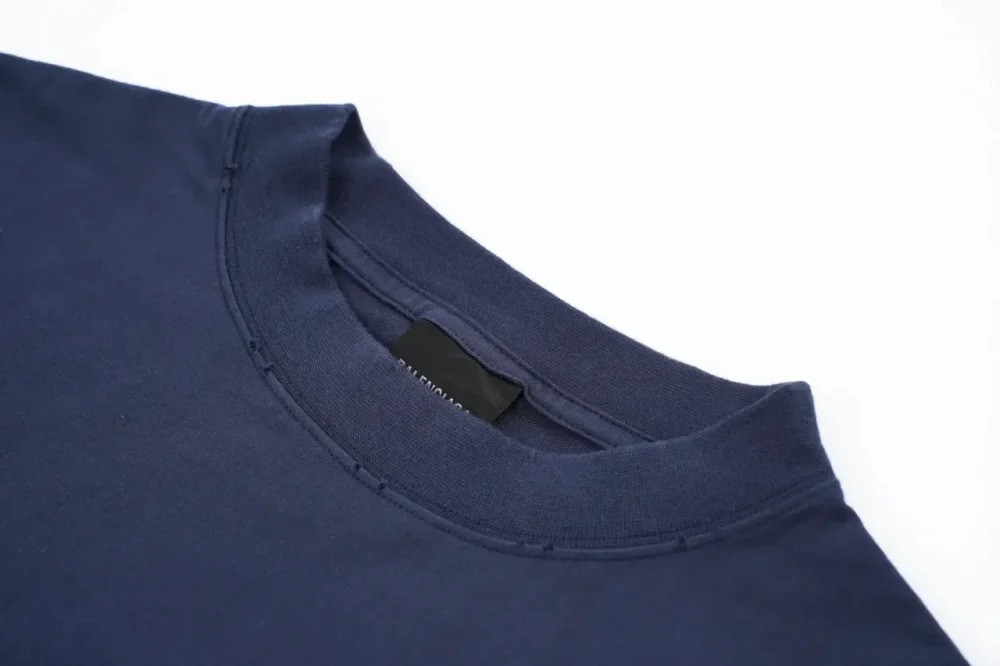 Balenciaga Bitcoin Double B Printed Ripped T-Shirt Dark Blue - Image 4