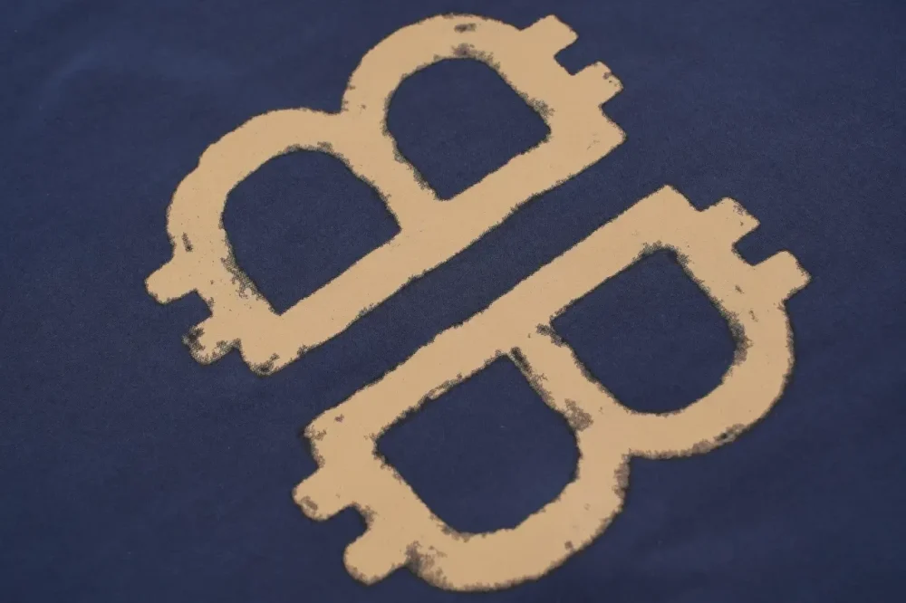 Balenciaga Bitcoin Double B Printed Ripped T-Shirt Dark Blue - Image 5