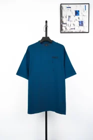 Balenciaga Destroyed Edition Coke Wave Embroidery T-Shirt Washed Blue Color