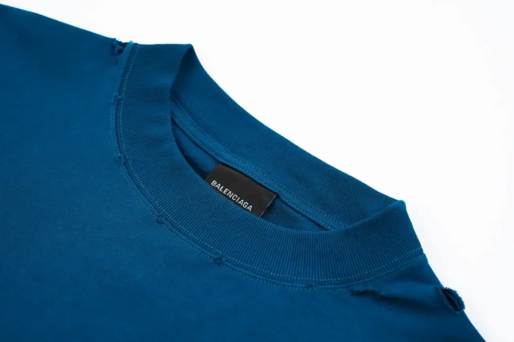Balenciaga Destroyed Edition Coke Wave Embroidery T-Shirt Washed Blue Color - Image 4