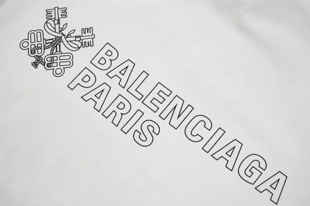 Balenciaga Double B Key Hollow Letter Print T-Shirt White - Image 8