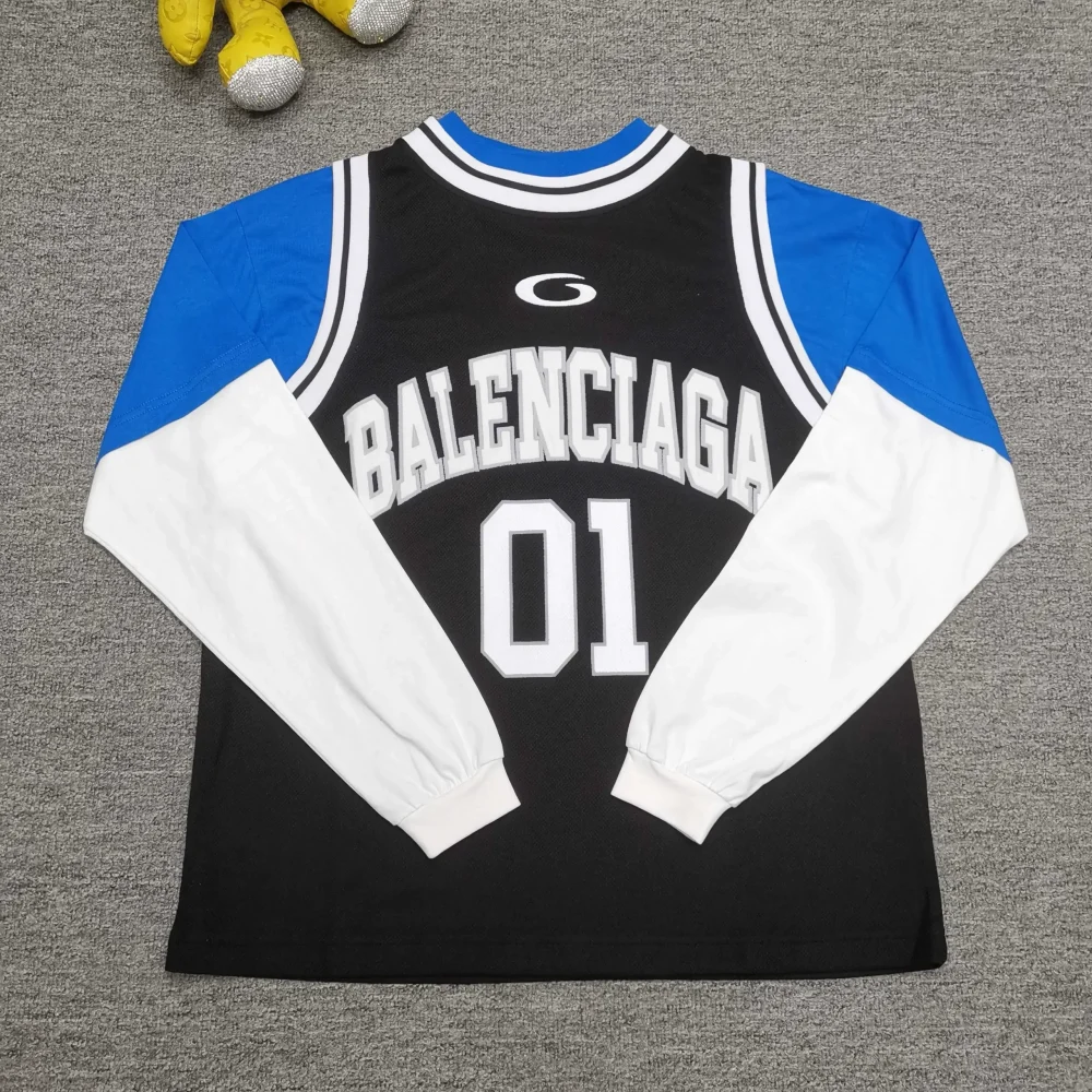 Balenciaga Multi-Layered Basketball Jersey In Black And Blue - etkick reps