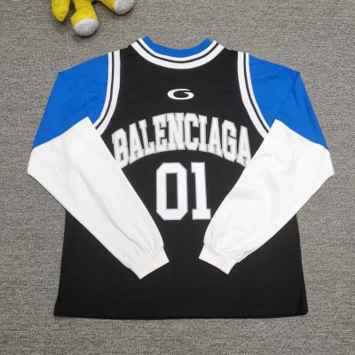 Balenciaga Multi-Layered Basketball Jersey In Black And Blue - etkick reps