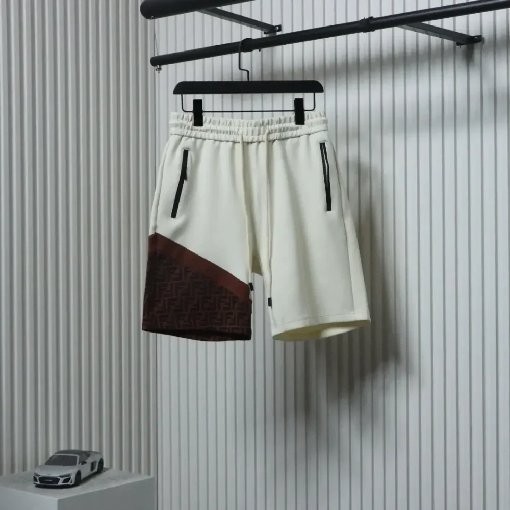 FD Woven Shorts With Laminated Zip Pocket And Double F Patchwork