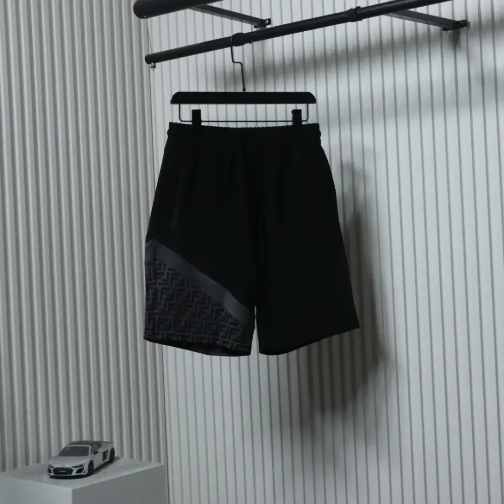 FD Woven Shorts With Laminated Zip Pocket And Double F Patchwork - Image 13